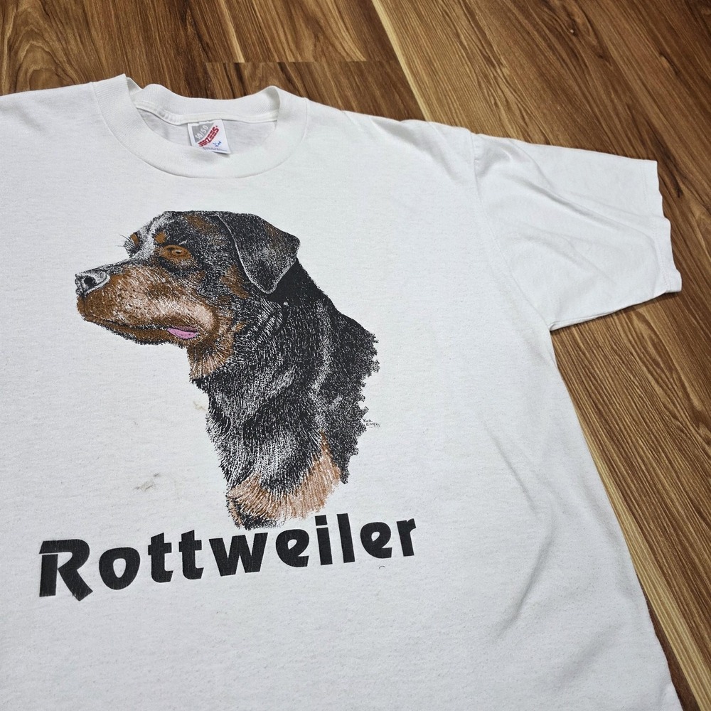 Vintage Rottweiler Dog Shirt Mens Large White Jerzees 50/50 Made USA Graphic Tee